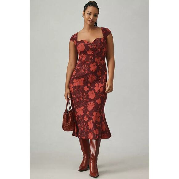 NWT Anthropologie The Cecily Fit & Flare Sweetheart Dress Size XLP Wine 9B407 - Picture 1 of 12